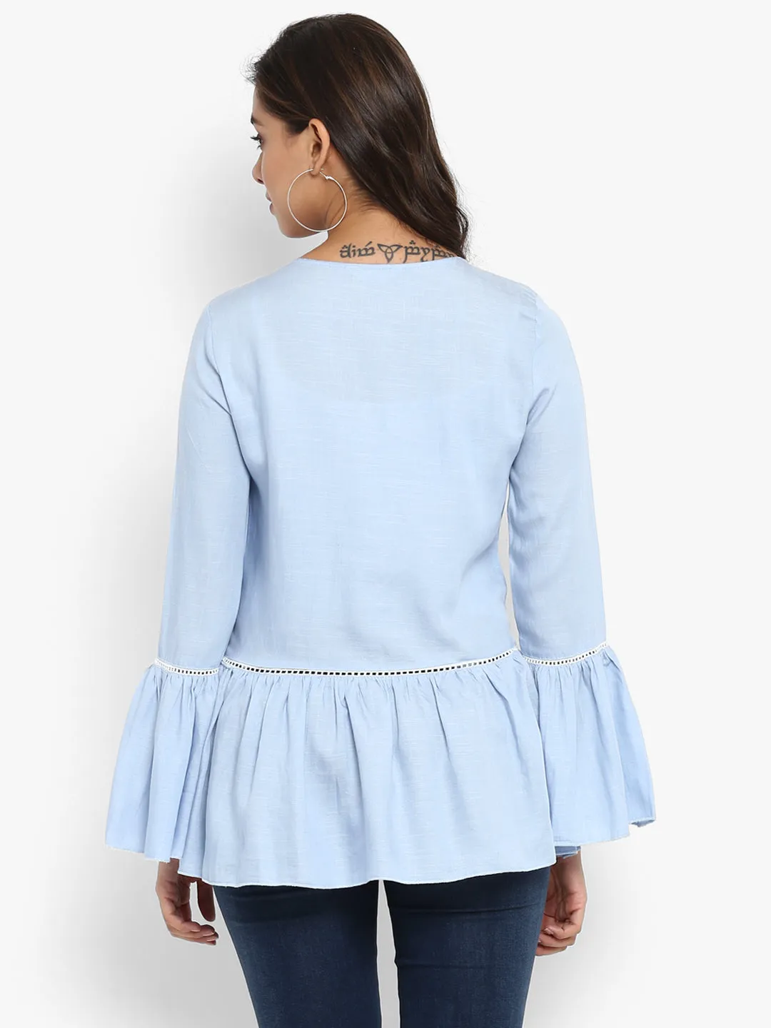 Blue Peplum Cotton Top