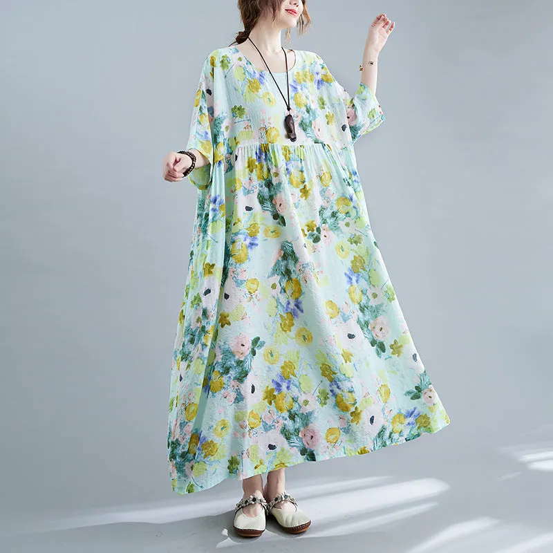 Bohemian Plus-size Loose-fit Printed Maxi Dress