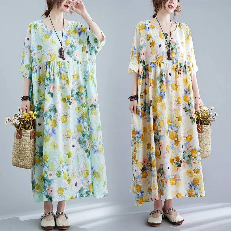 Bohemian Plus-size Loose-fit Printed Maxi Dress