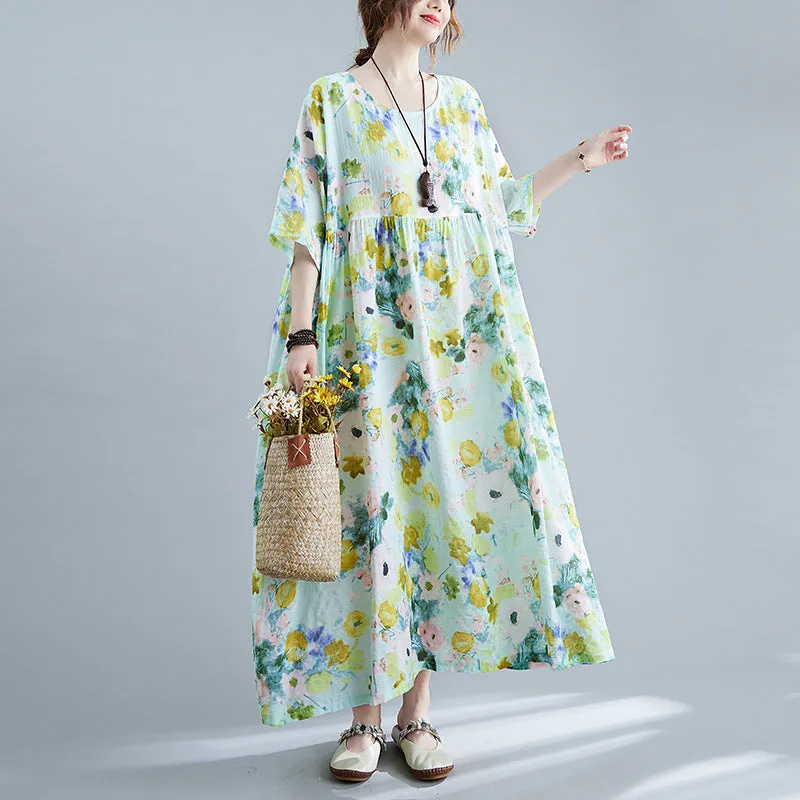 Bohemian Plus-size Loose-fit Printed Maxi Dress