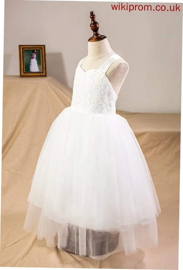 Bow(s) Satin Dayami Tea-Length Junior Bridesmaid Dresses Sweetheart Ball-Gown/Princess Tulle With Lace