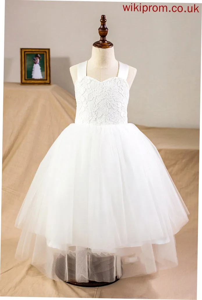 Bow(s) Satin Dayami Tea-Length Junior Bridesmaid Dresses Sweetheart Ball-Gown/Princess Tulle With Lace