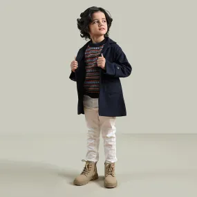 Boys Wool Trench Coat-Navy Blue