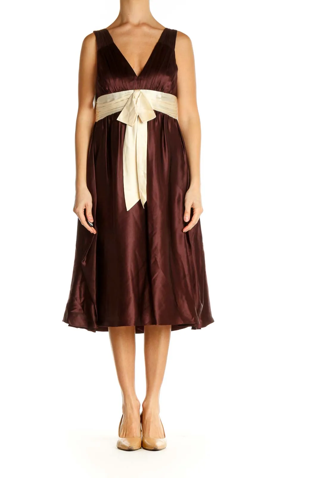 Brown Colorblock Fit & Flare Dress