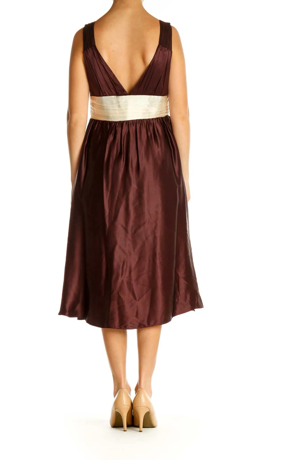 Brown Colorblock Fit & Flare Dress