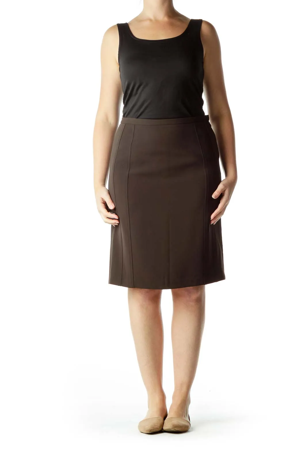 Brown Flared Silk Skirt