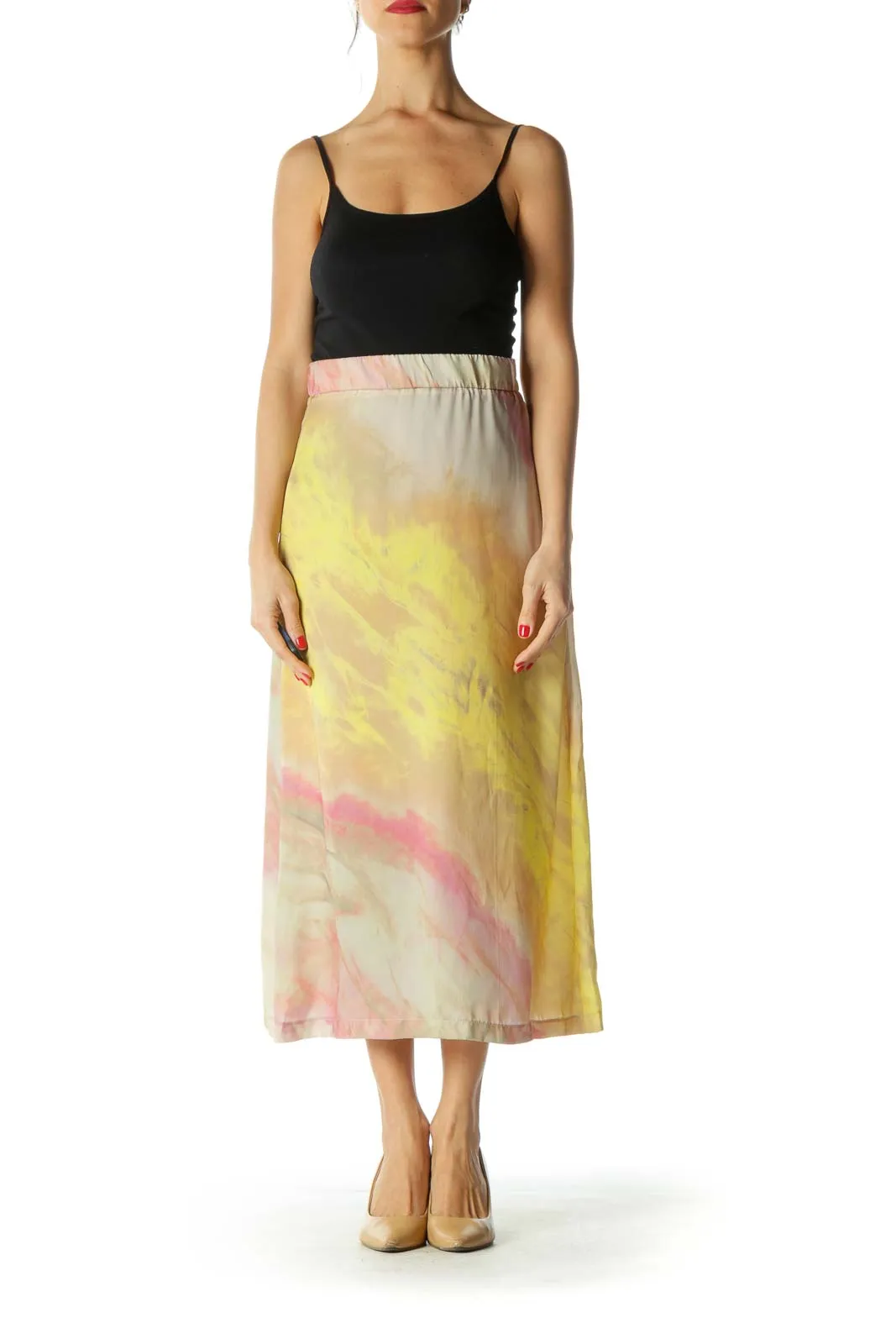 Brown Pink and Yellow Flared Skirt