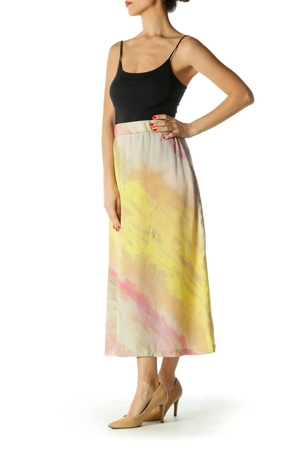 Brown Pink and Yellow Flared Skirt