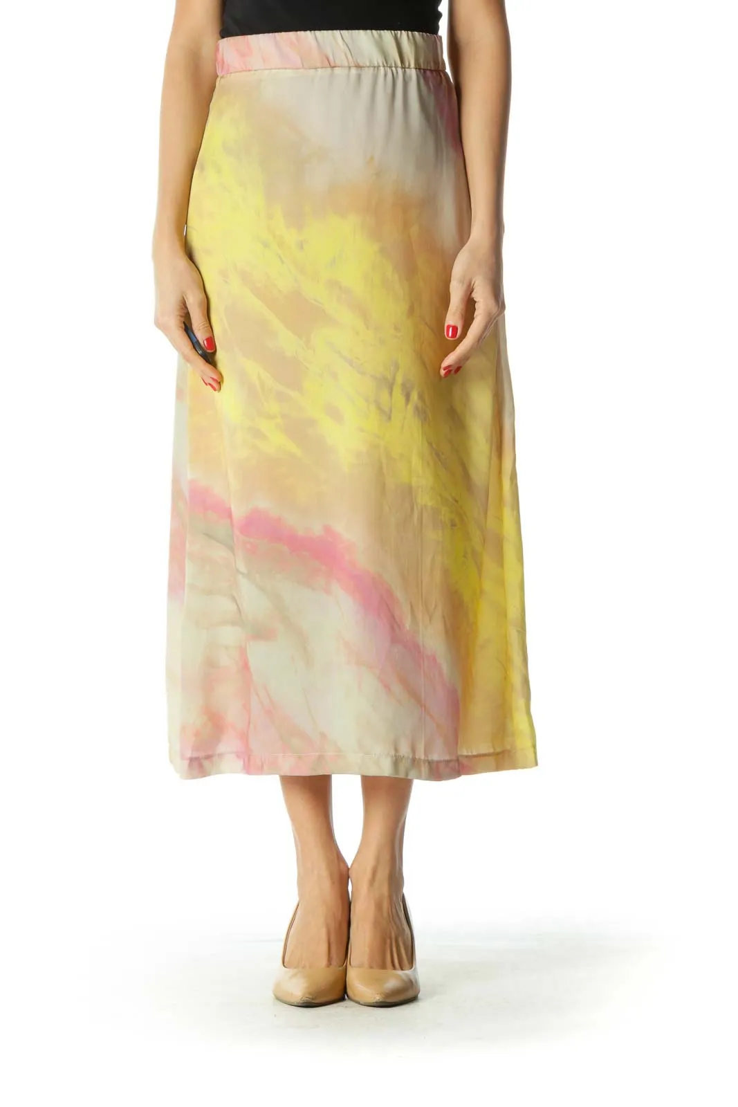 Brown Pink and Yellow Flared Skirt