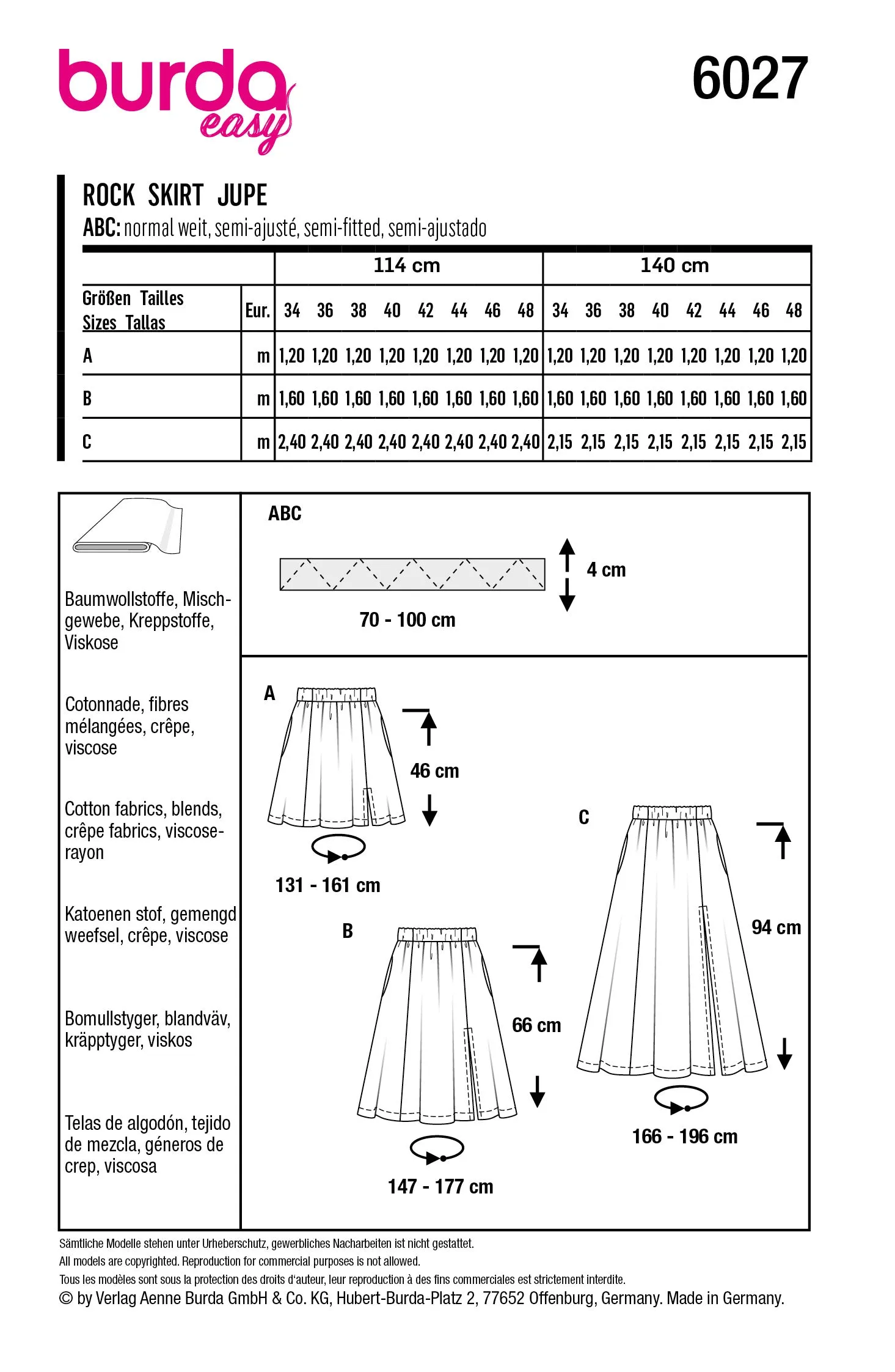 Burda Style Pattern 6027 EASY Skirt