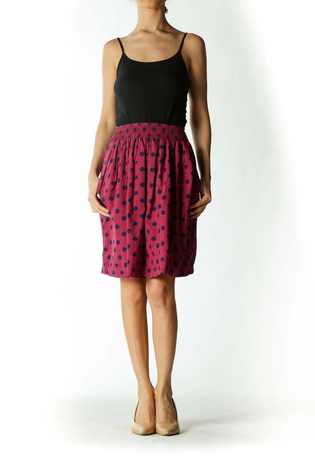 Burgundy/Navy-Blue 100% Cotton Pocketed Lined Skirt