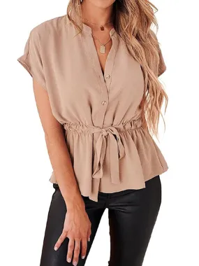 Button Down Casual Peplum Blouse