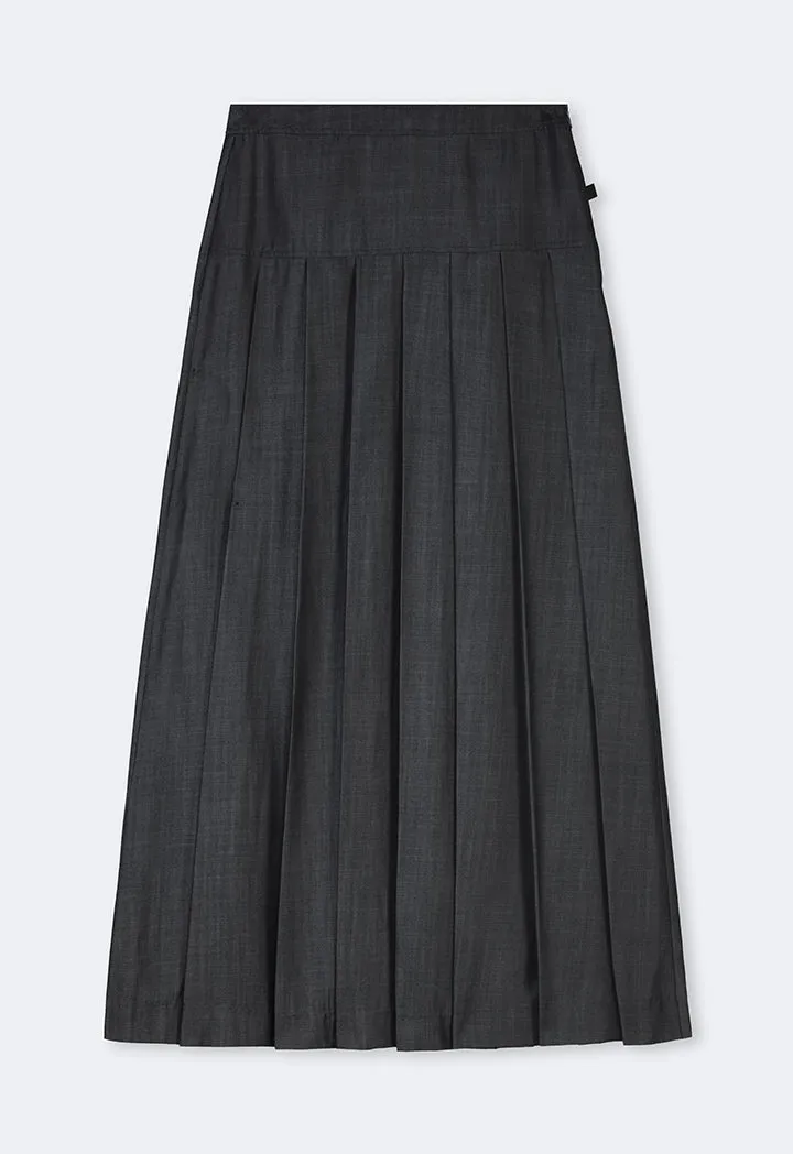 Choice Single Tone Pleated Flared Maxi Skirt Indigo