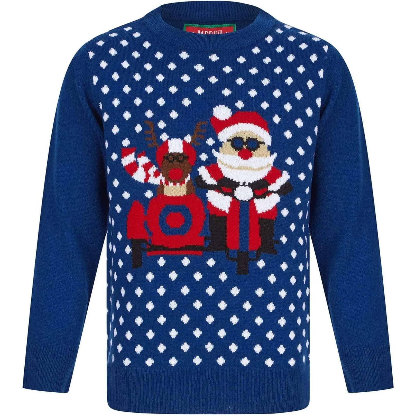 Christmas Sidecar Polka Dot Junior Christmas Jumper - Blue