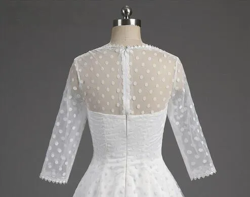 Classic Polka Dot White Short Wedding Dress with Sleeves | 1950s Pin Up Bridal Gown