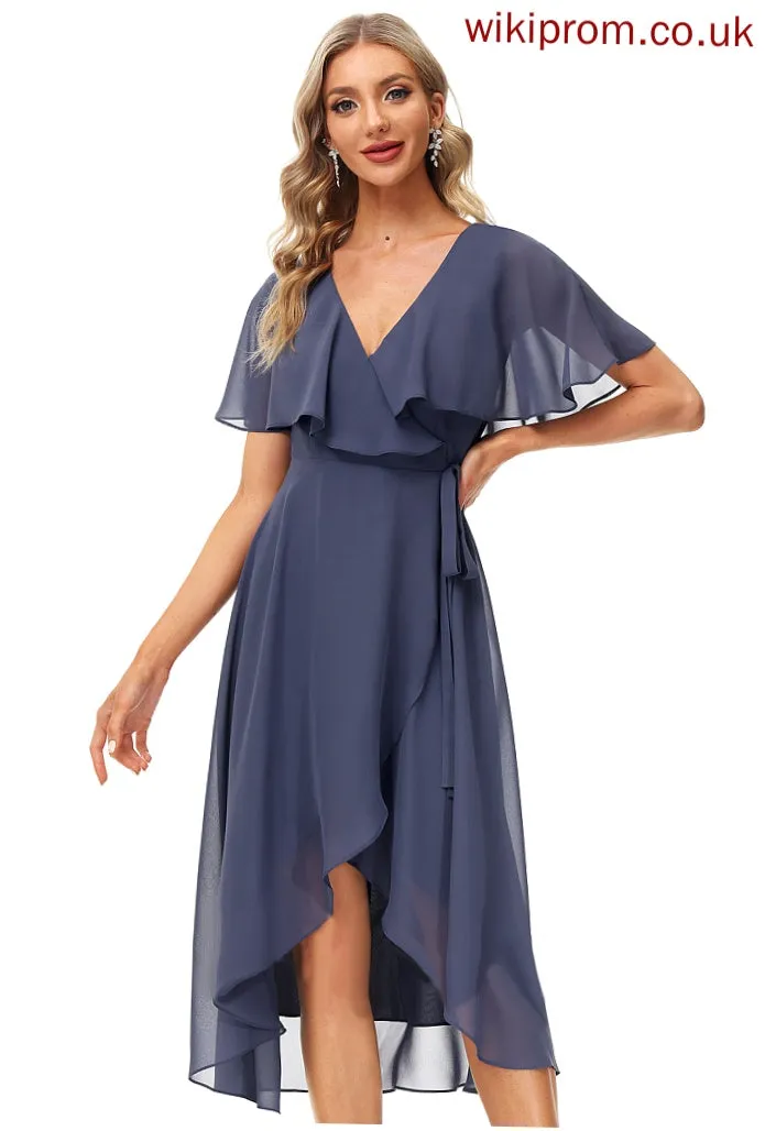 Cocktail Cocktail Dresses Tea-Length With Sash Chiffon Dress A-Line Front Split Jayleen V-neck