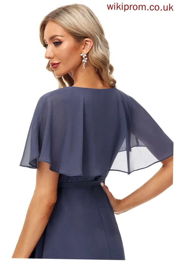 Cocktail Cocktail Dresses Tea-Length With Sash Chiffon Dress A-Line Front Split Jayleen V-neck