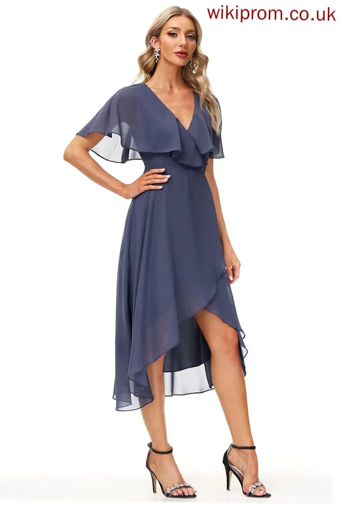 Cocktail Cocktail Dresses Tea-Length With Sash Chiffon Dress A-Line Front Split Jayleen V-neck