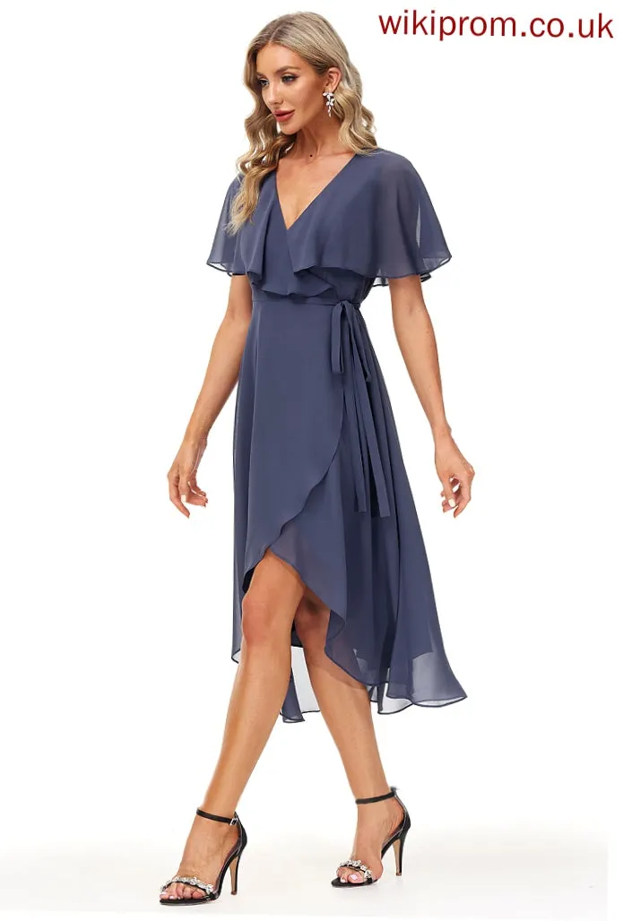 Cocktail Cocktail Dresses Tea-Length With Sash Chiffon Dress A-Line Front Split Jayleen V-neck