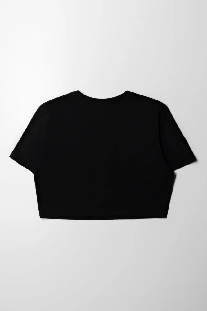 Crop Top With Graphic Black