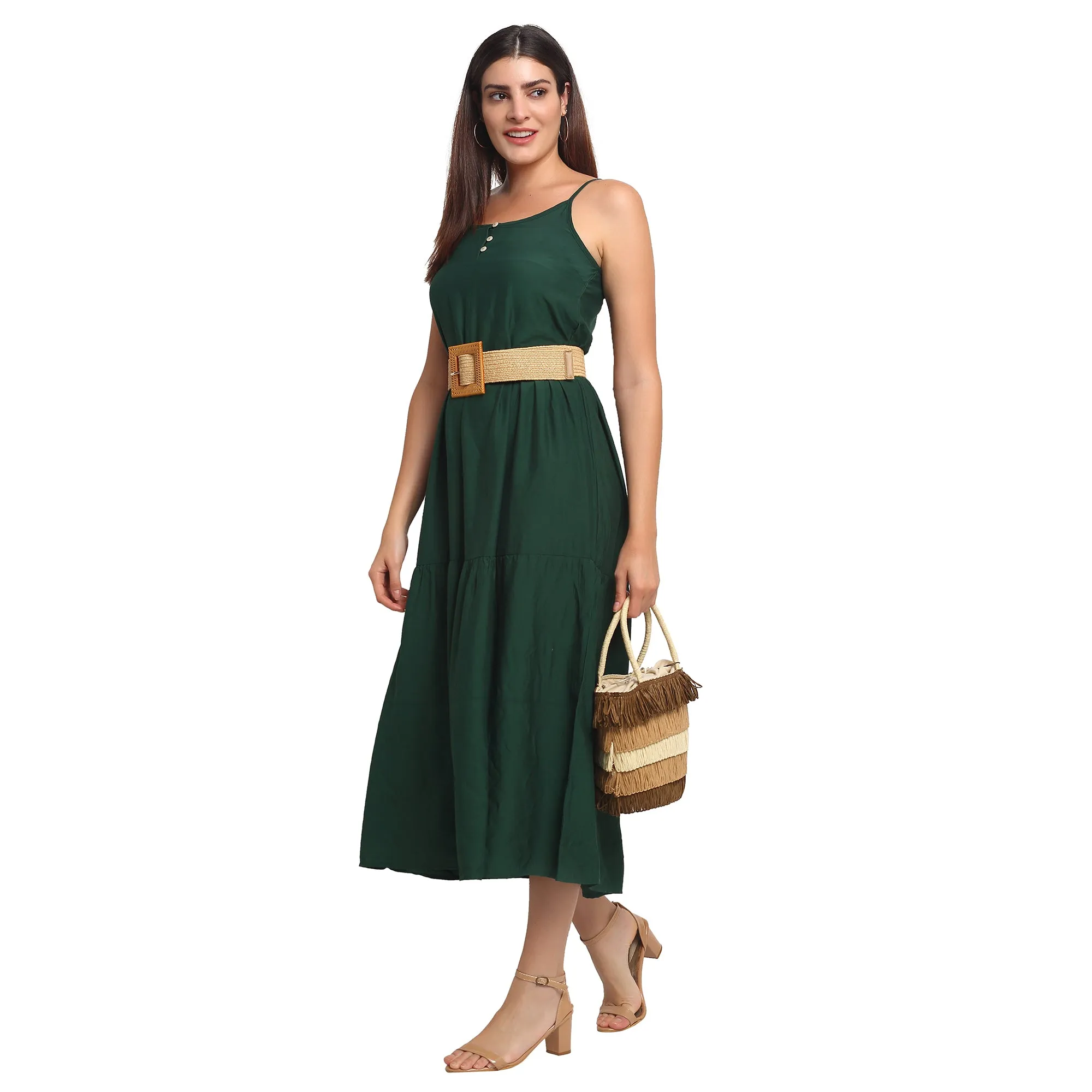 Dark Green Rayon Regular Fit Dress For Women