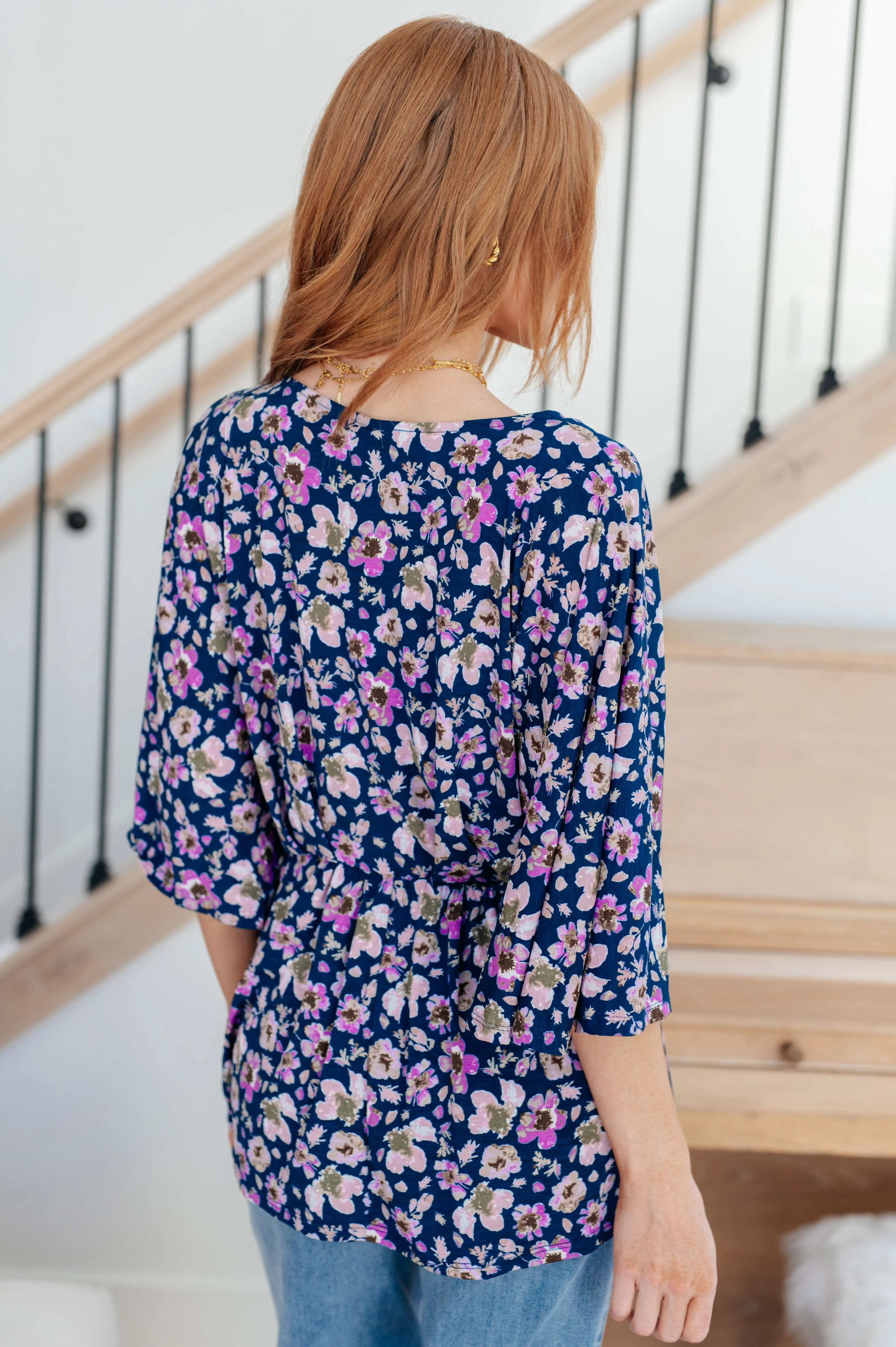 Delia Peplum Top in Navy Floral