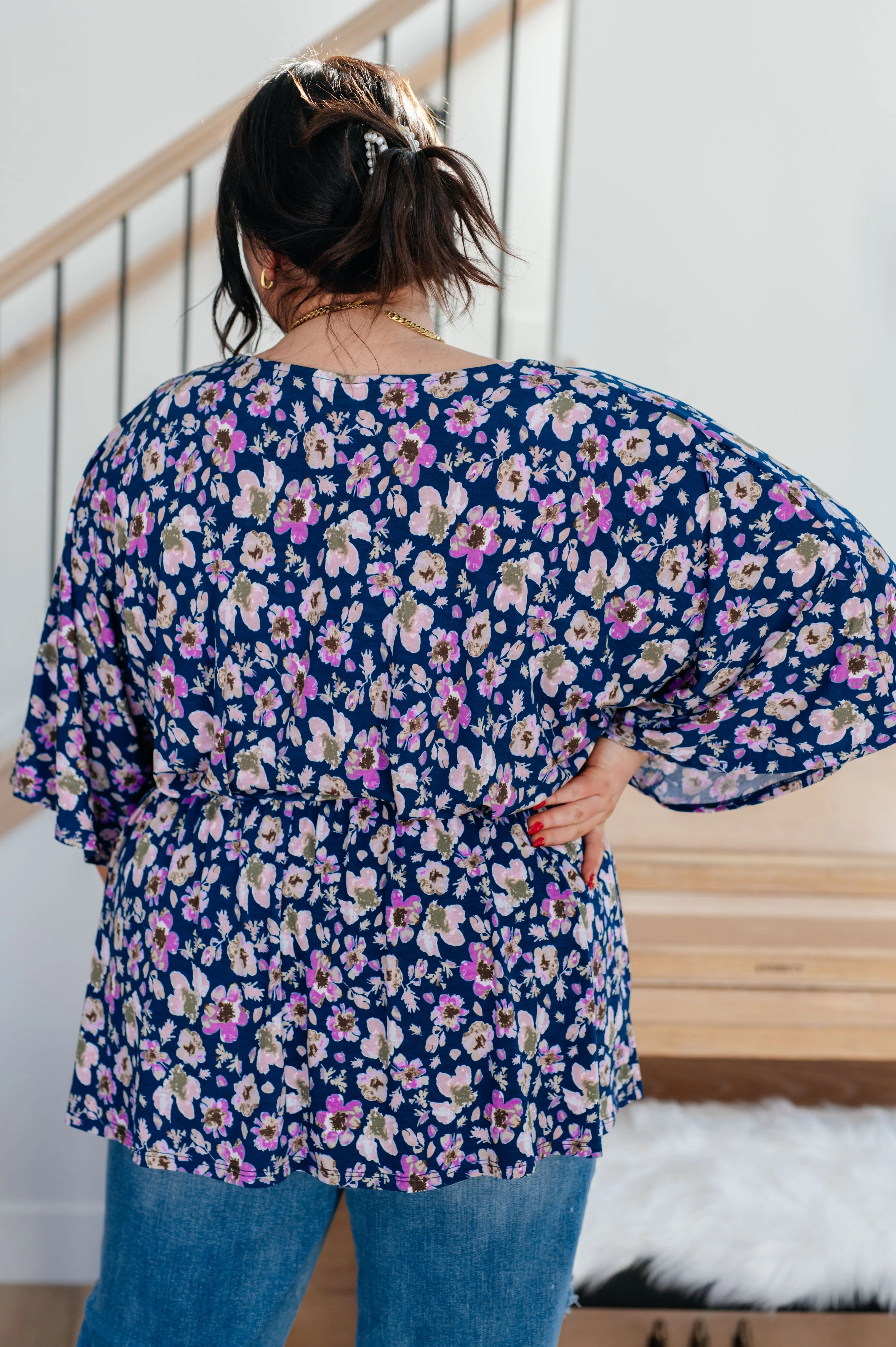 Delia Peplum Top in Navy Floral