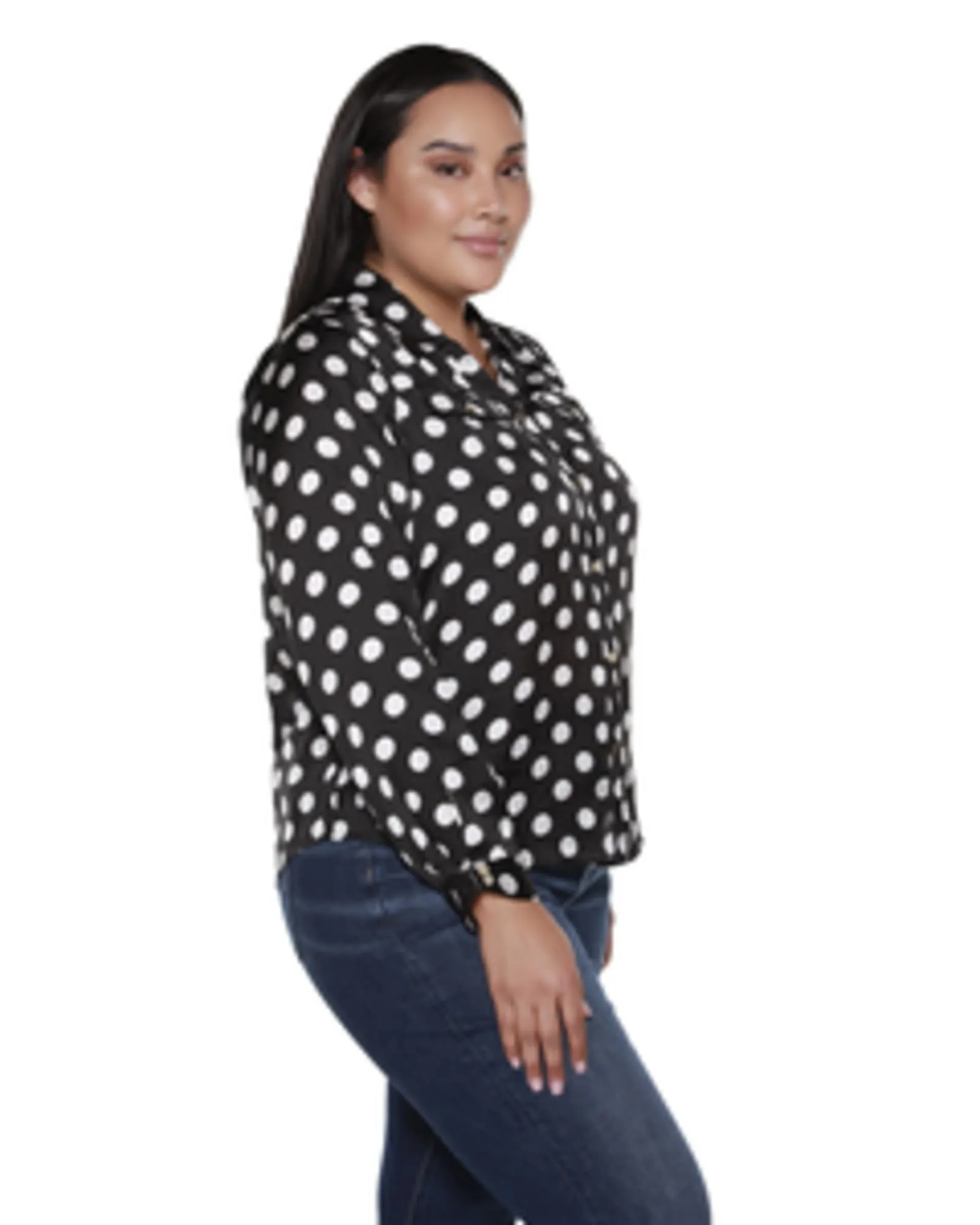 Delilah Button Up Polka Dot Top | BLACK/WHITE