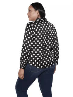 Delilah Button Up Polka Dot Top | BLACK/WHITE