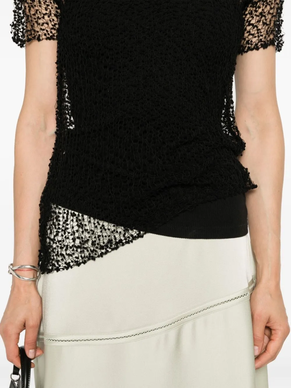 dot-embroidered semi-sheer top