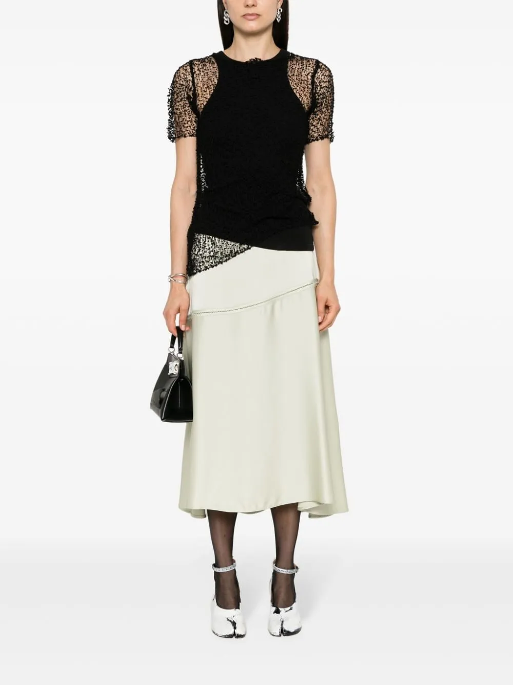 dot-embroidered semi-sheer top