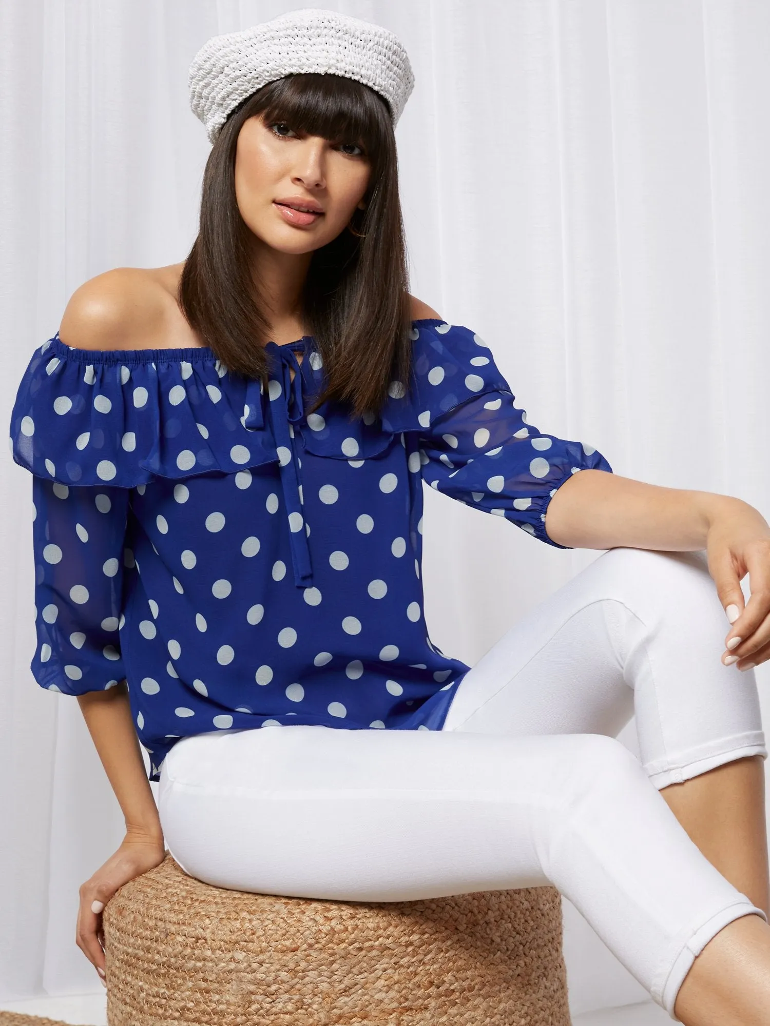 Dot-Print Off-The-Shoulder Blouse - Sweet Pea