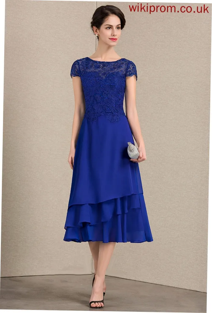 Dress Lorena Scoop Bride Chiffon Mother the Mother of the Bride Dresses Lace Tea-Length Neck of A-Line