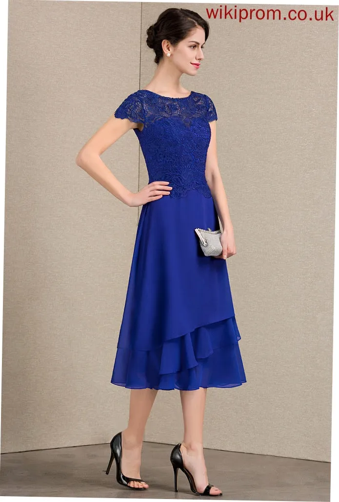 Dress Lorena Scoop Bride Chiffon Mother the Mother of the Bride Dresses Lace Tea-Length Neck of A-Line