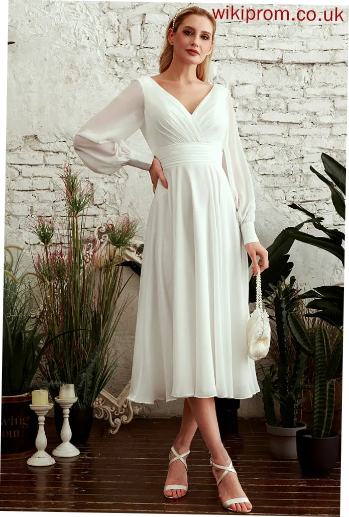 Dress Tea-Length Wedding Dresses A-Line Wedding Tiana V-neck