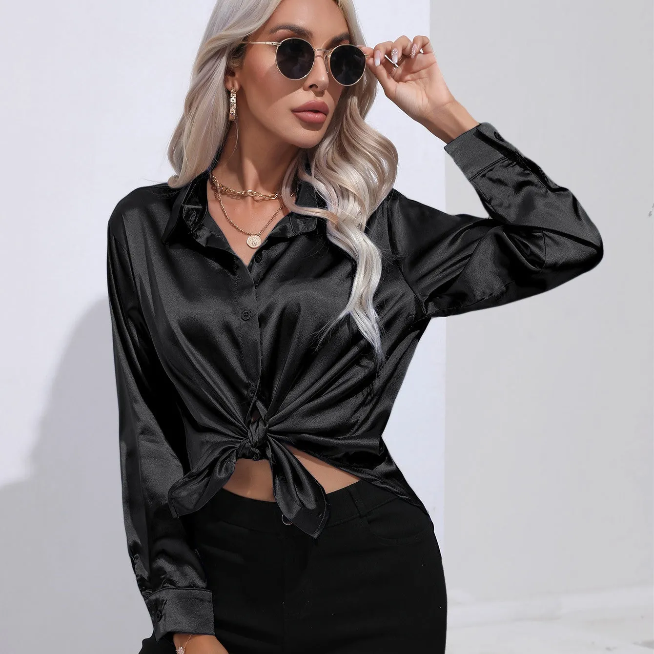 Elegant Satin Slim Shirt for Women