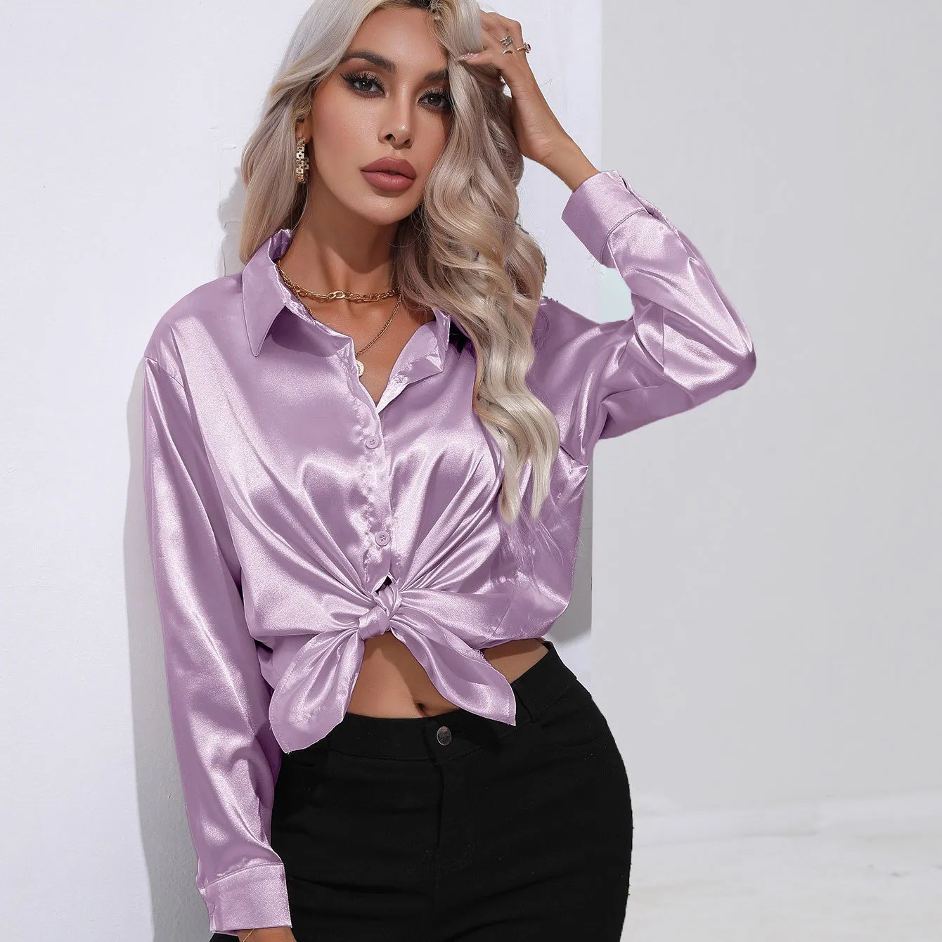 Elegant Satin Slim Shirt for Women