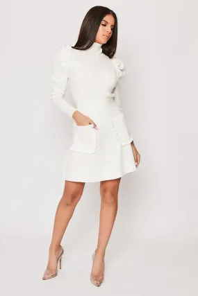 `Ellena - White Front Pocket Knitted High Waisted Skirt