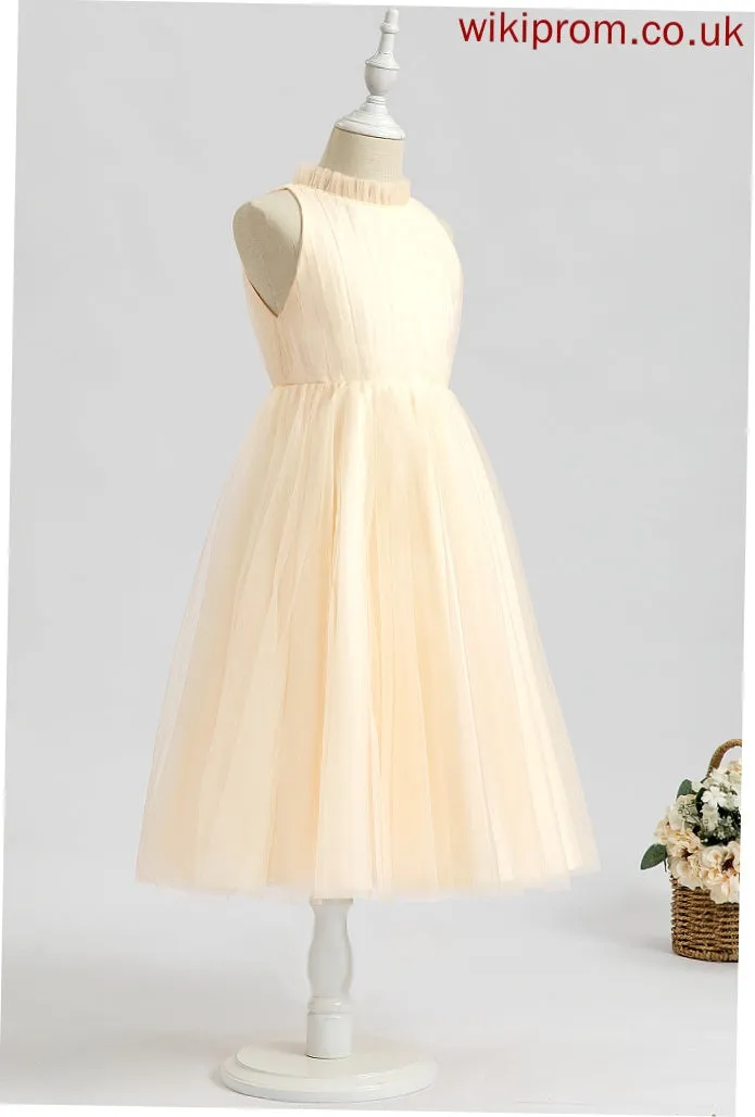 Flower Girl Dresses Sleeveless Neck - A-Line Girl Tea-length Tulle Trinity Dress High Flower