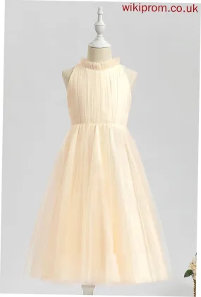 Flower Girl Dresses Sleeveless Neck - A-Line Girl Tea-length Tulle Trinity Dress High Flower