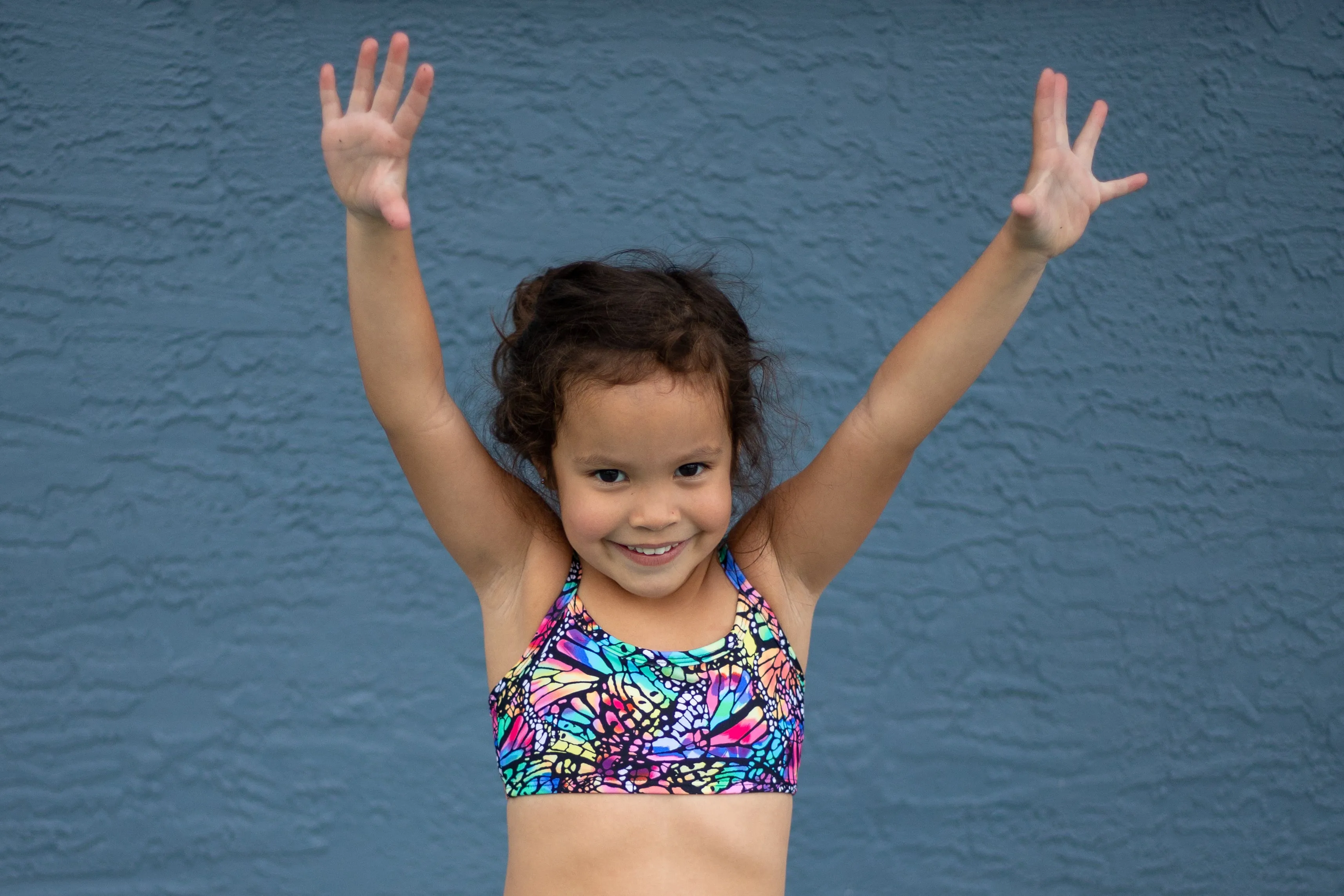 Girls UPF 50  Printed Bikini Swim Top  | Leopard Monochrome