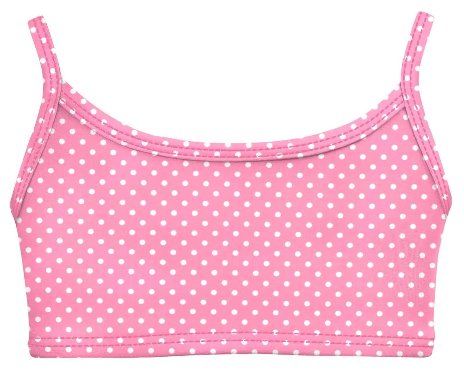 Girls UPF 50  Printed Bikini Swim Top  | Pink w- White Polka Dot