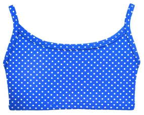 Girls UPF 50  Printed Bikini Swim Top  | Sedona Blue w- White Polka Dot