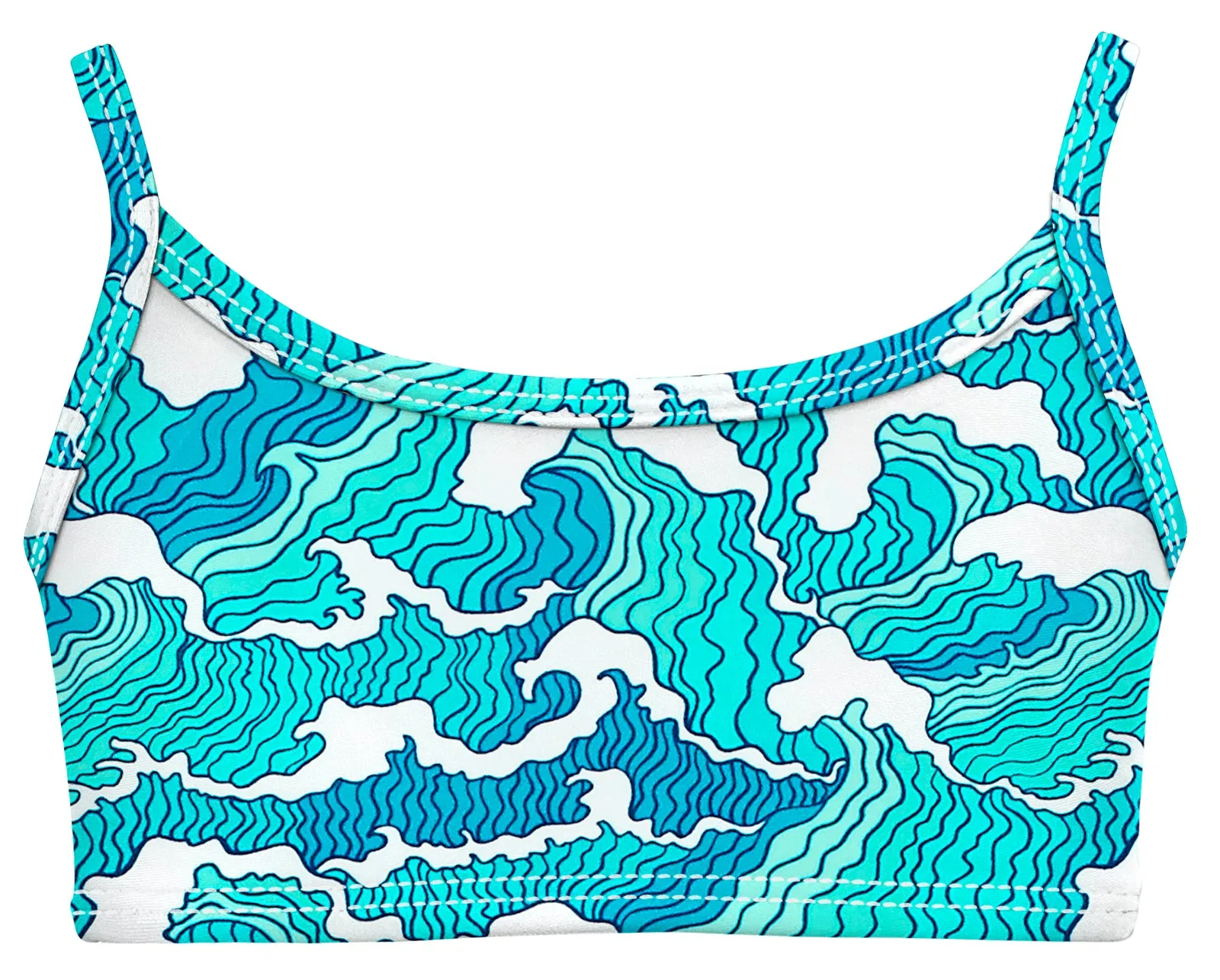 Girls UPF 50  Printed Bikini Swim Top  | Turq Waves