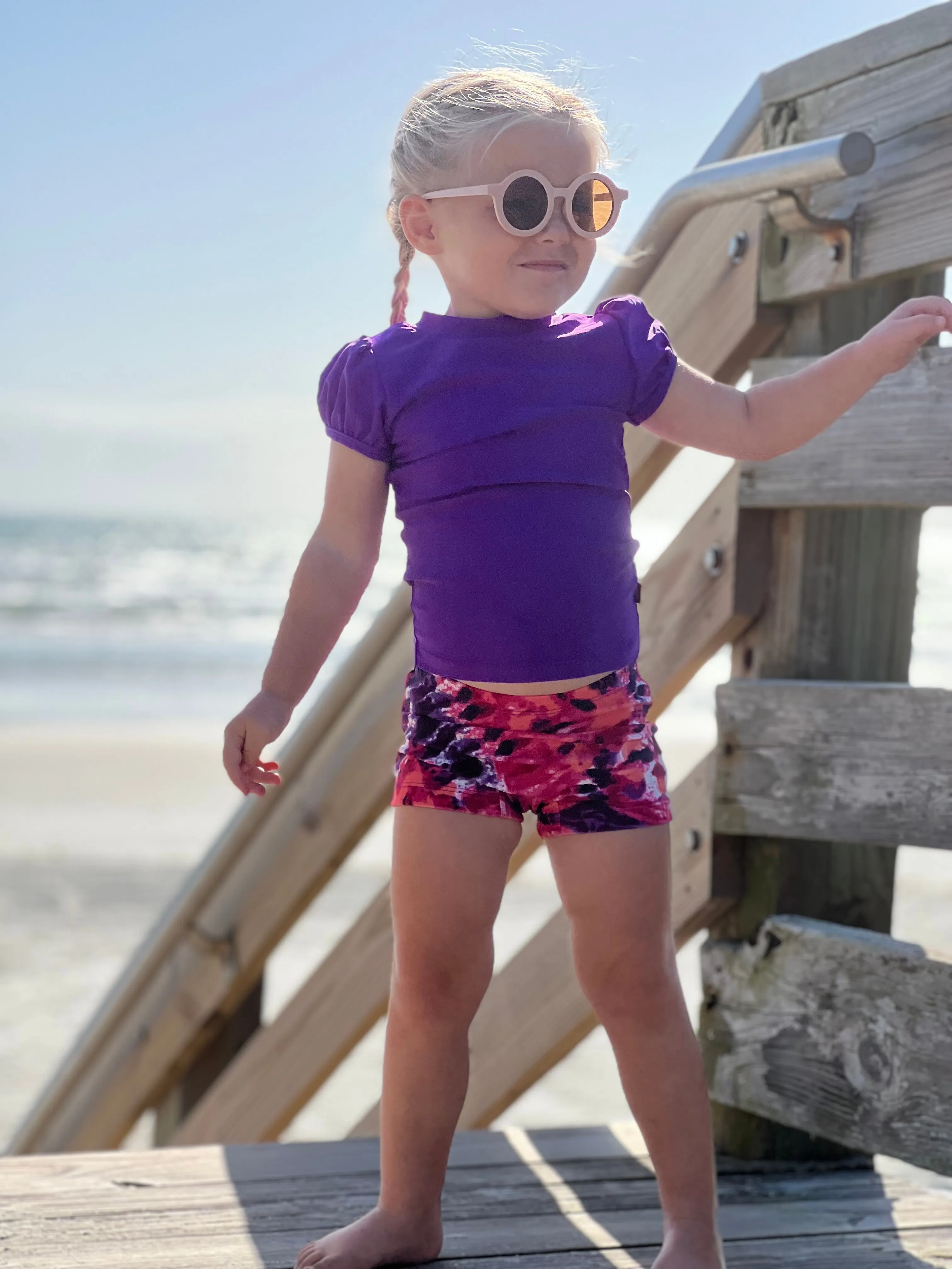 Girls UPF 50  Printed Swim Boy Shorts  | Fiery Tie Dye