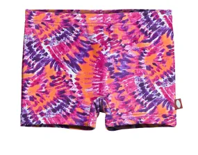 Girls UPF 50  Printed Swim Boy Shorts  | Fiery Tie Dye