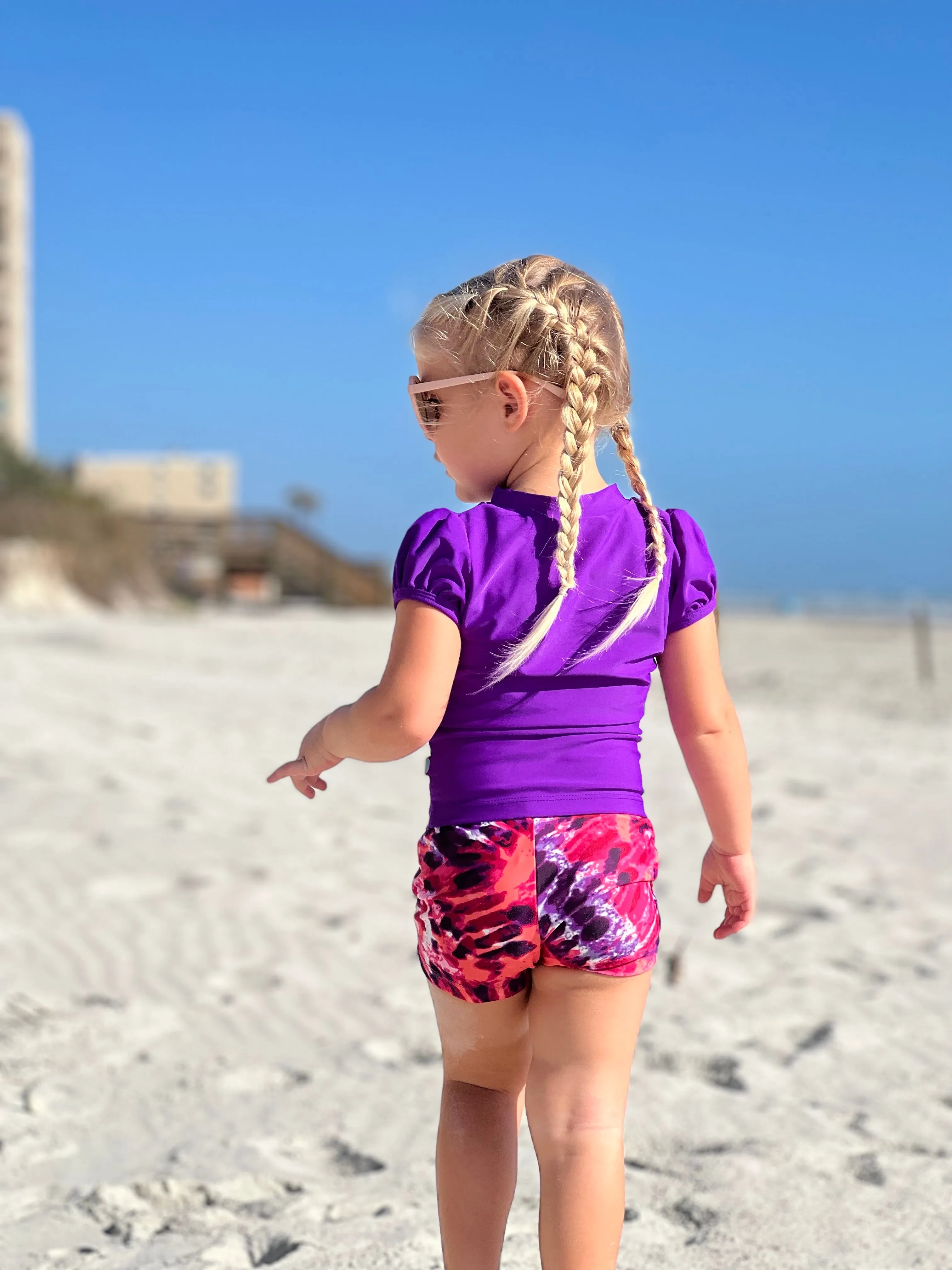 Girls UPF 50  Printed Swim Boy Shorts  | Fiery Tie Dye