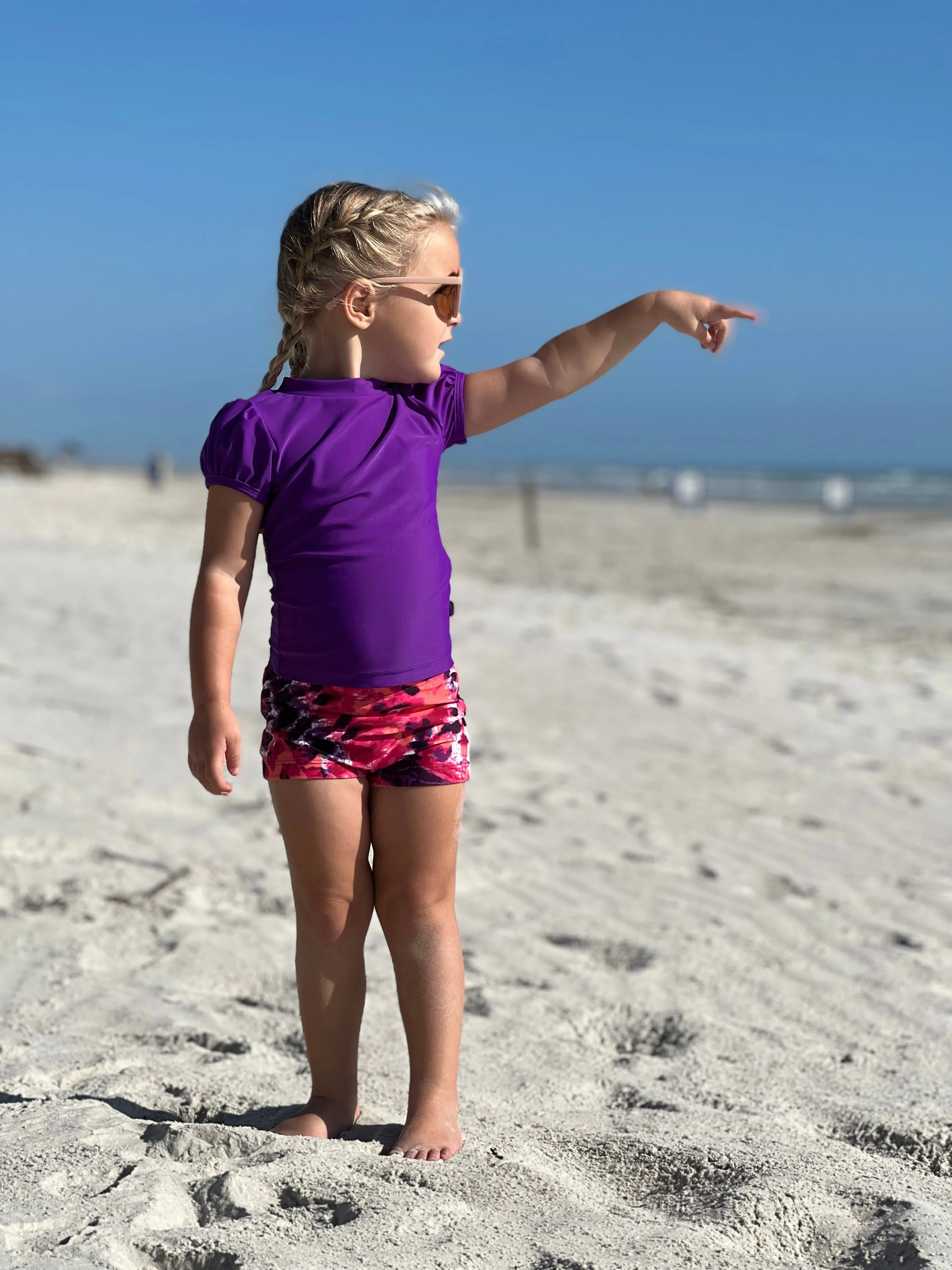 Girls UPF 50  Printed Swim Boy Shorts  | Fuchsia Black Tie Dye