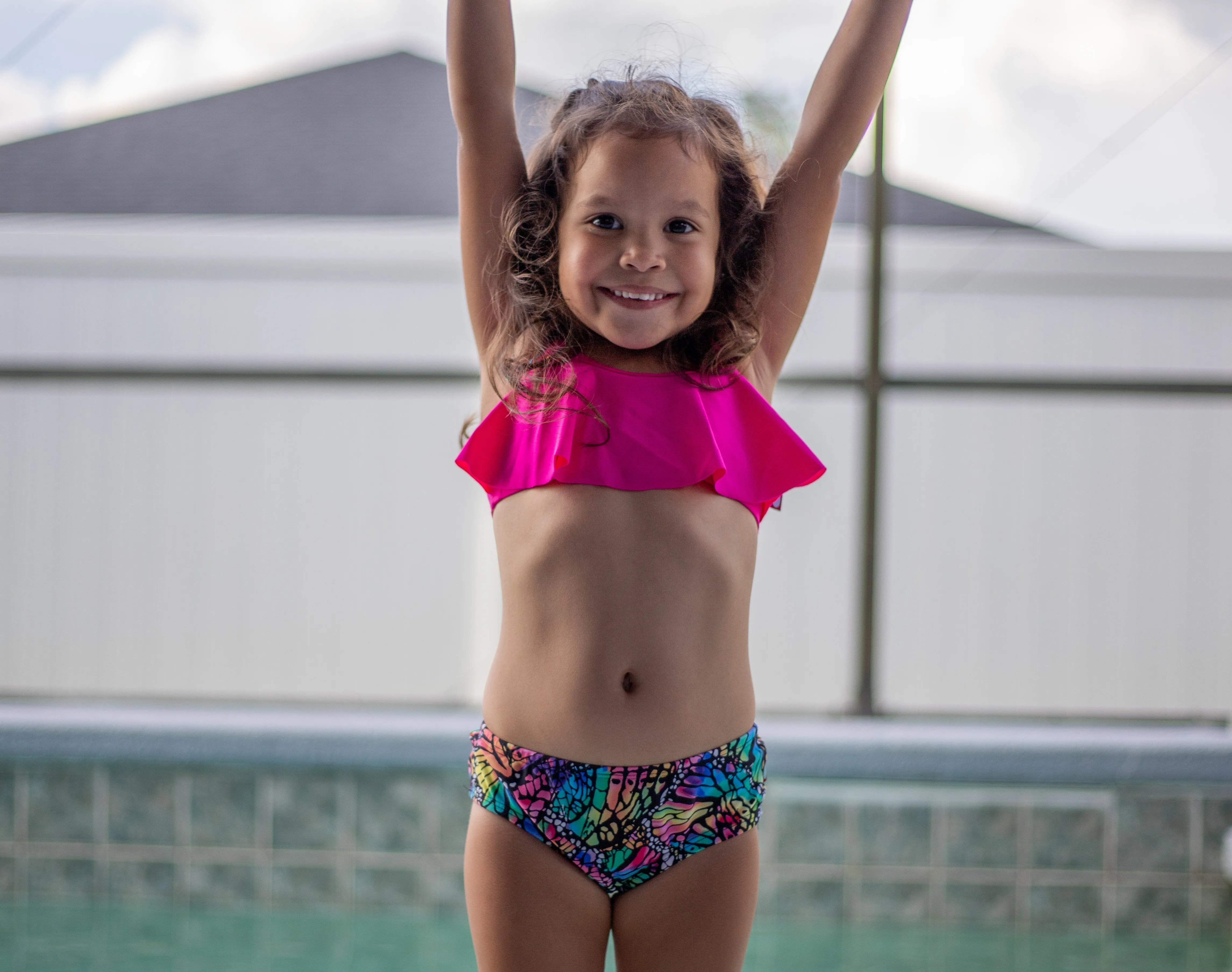 Girls UPF 50  Printed Swim Briefs  | Turq Waves