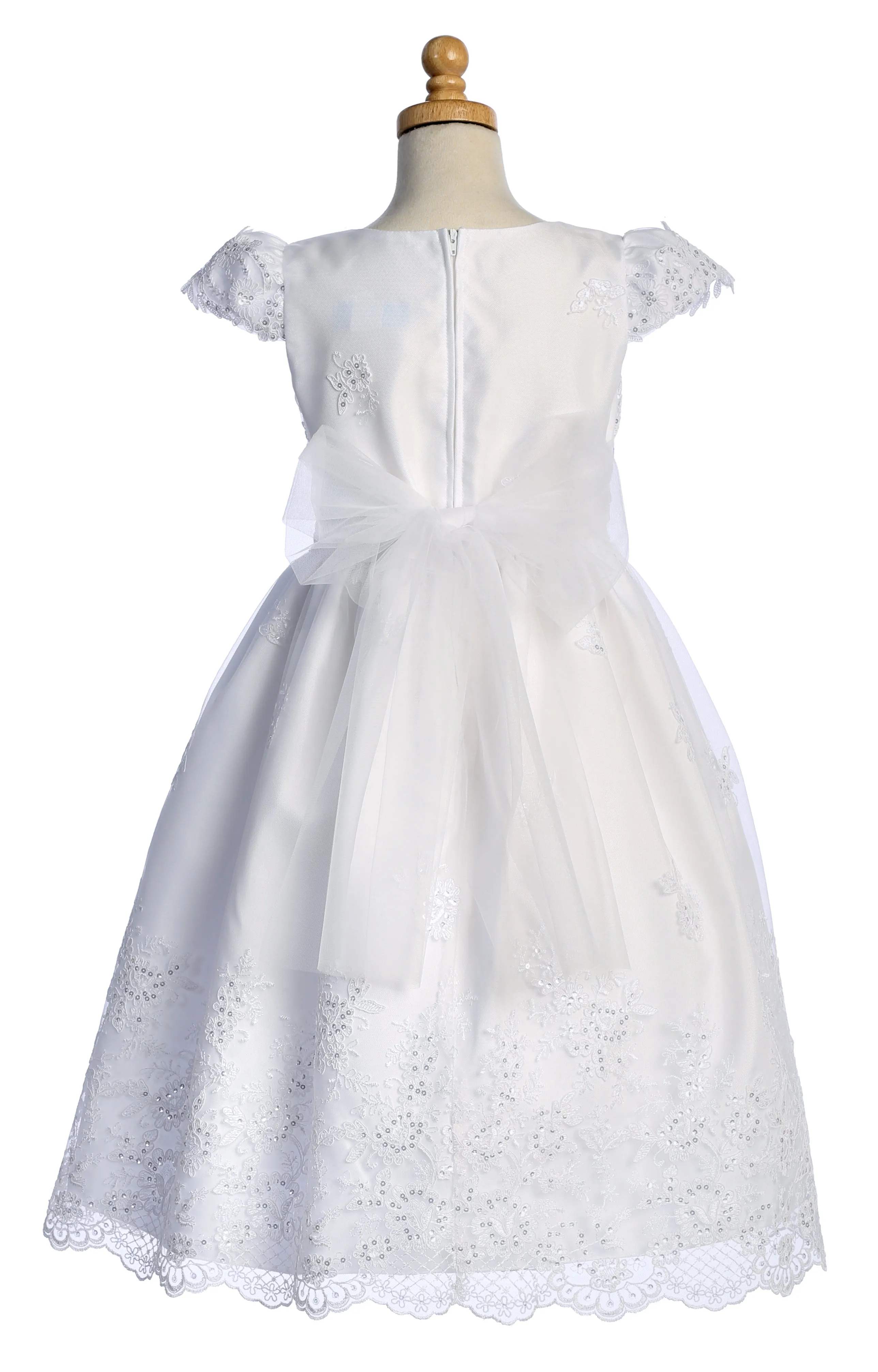 Girls White Beads Sequin Corded Embroidered Tulle Communion Dress 6-12